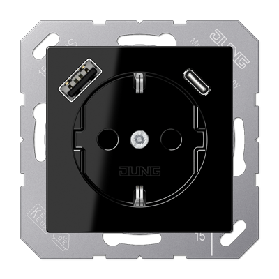 JUNG Розетка SCHUKO® с USB-зарядным устройством, тип A + тип С термопласт черный