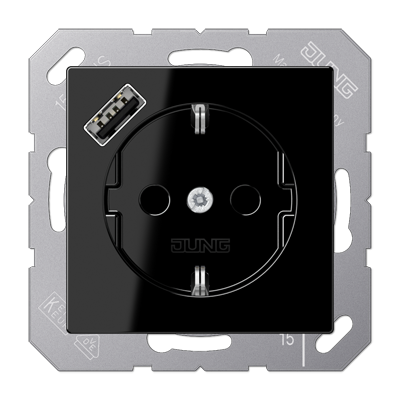 JUNG Розетка SCHUKO® с USB-зарядным устройством, тип А термопласт черный