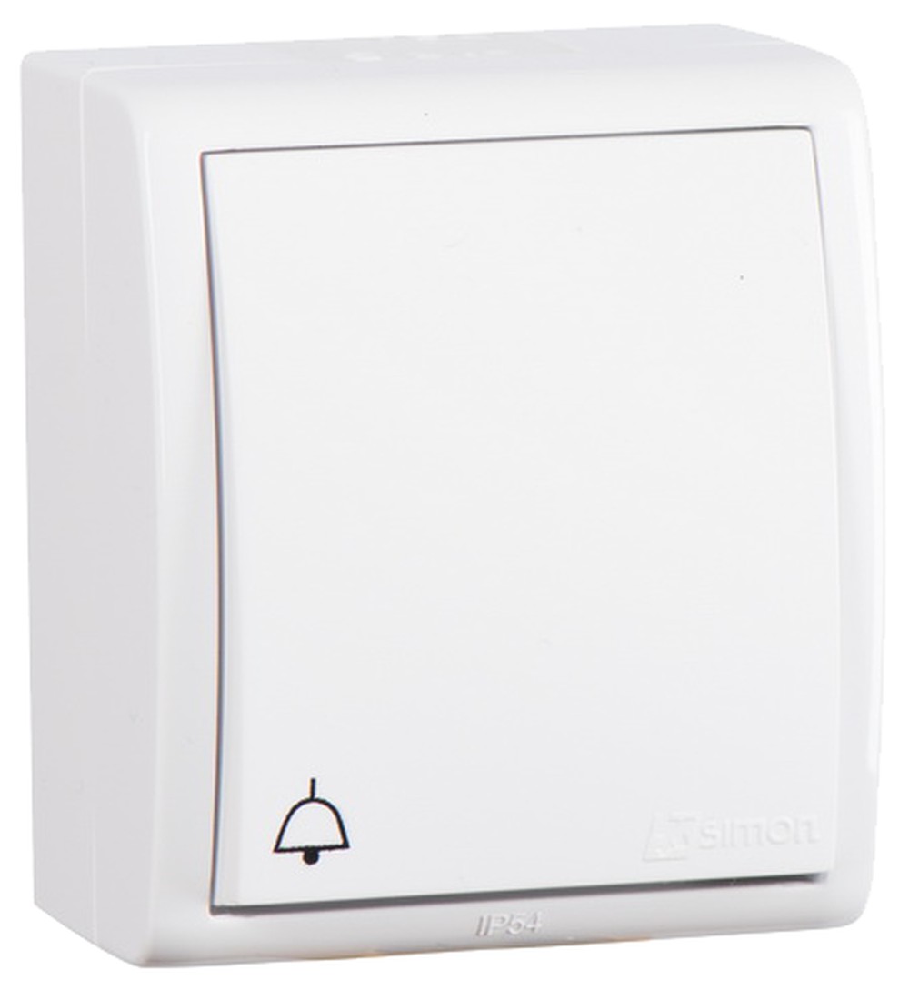 Simon 15 Aqua Белый Выключатель 1-клавишный кнопочный с символом "звонок" наружный, IP54