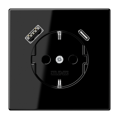 JUNG SCHUKO Черный Розетка с USB-зарядным устройством, тип A + тип С; термопласт