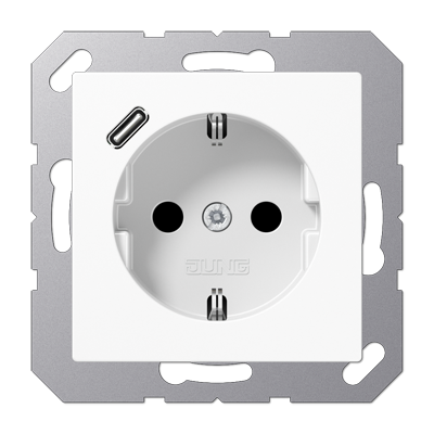 JUNG Розетка SCHUKO® с USB-зарядным устройством, тип С термопласт белый