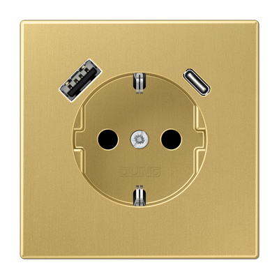 JUNG Розетка SCHUKO® с USB-зарядным устройством, тип A + тип С; термопласт; латунь Classic