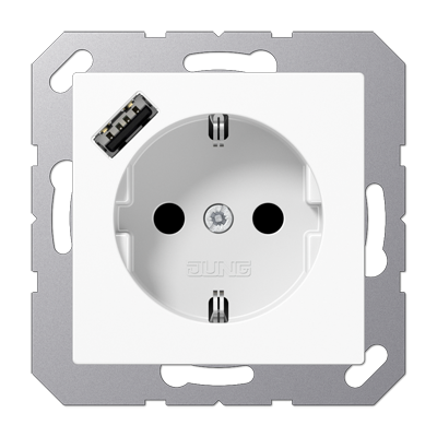 JUNG Розетка SCHUKO® с USB-зарядным устройством, тип А термопласт белый