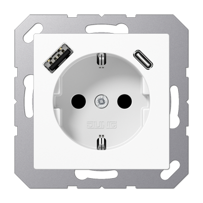 JUNG SCHUKO Белый Розетка с USB-зарядным устройством, тип A + тип С, термопласт