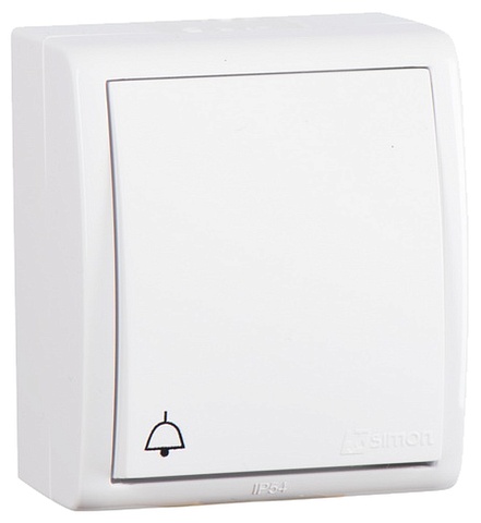 Simon 15 Aqua Белый Выключатель 1-клавишный кнопочный с подсветкой с символом "звонок" наружный, IP54